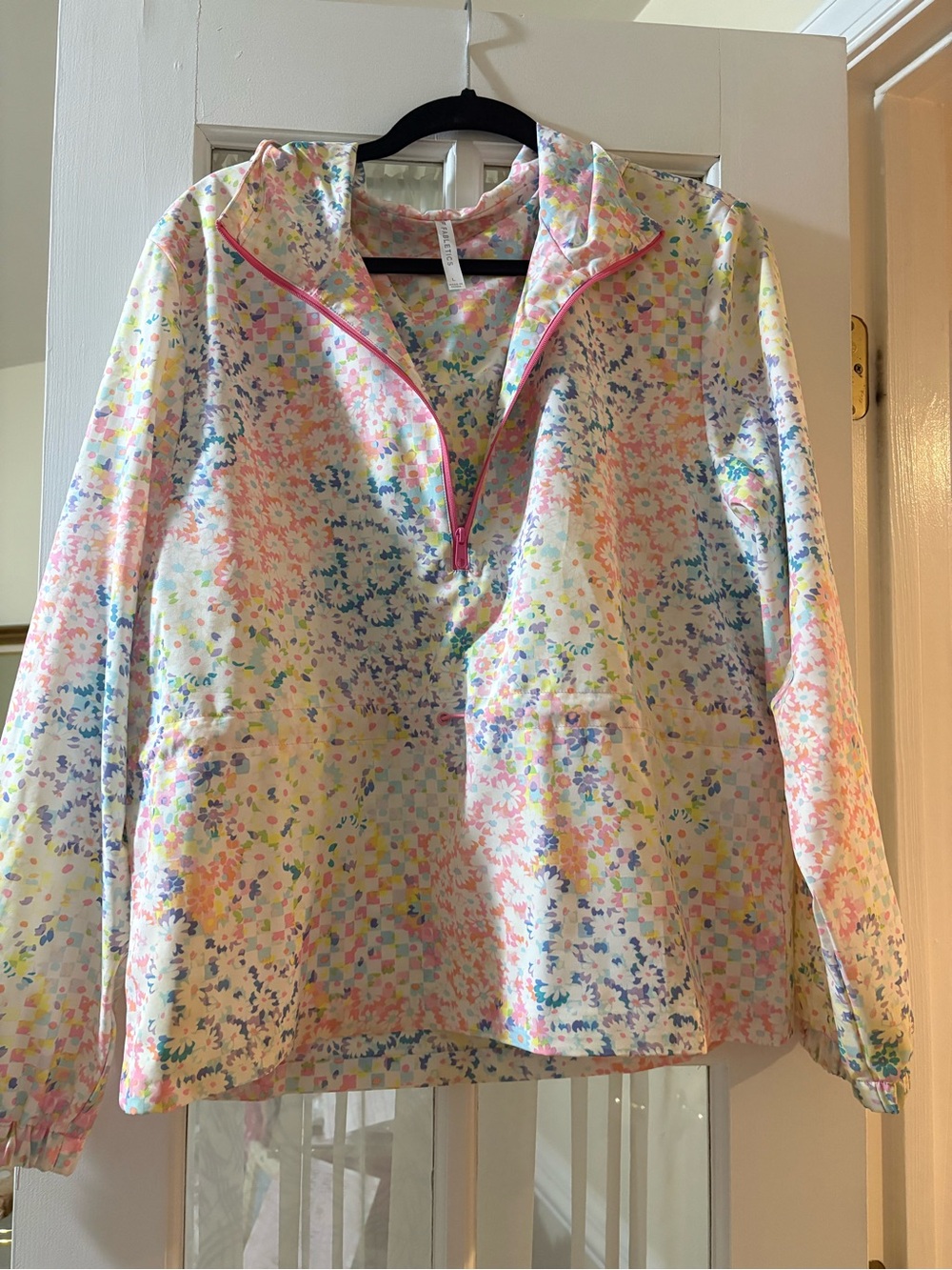 Pastel Floral Lightweight Pullover Windbreaker with Pink Zip